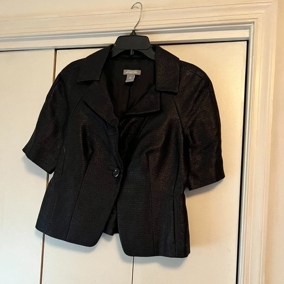 New - Ann Taylor Italian Fabric Short Black & Silver Sheen Jacket - 10 - Picture 1 of 6
